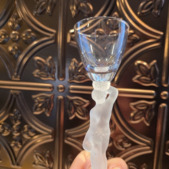 2 Bayel Bacchus "Baccante" Frosted Nude Male Cordual Glasses French Crystal - Picture 4 of 9